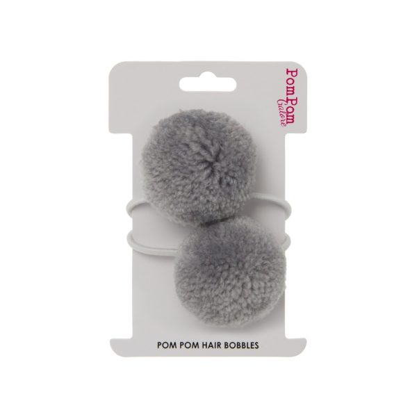 Set of 2 Grey Pom Pom Hair Bobbles by Pom Pom Galore